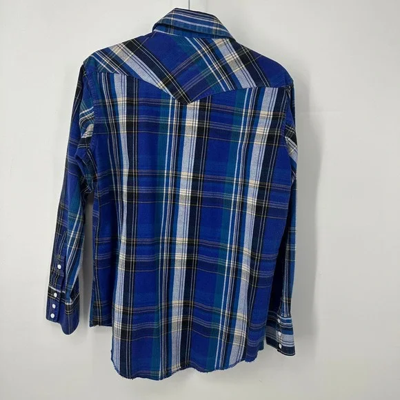 Vintage wrangler western pearl snap shirt size 16.5-35 blue long sleeve XL tail - Picture 3 of 7